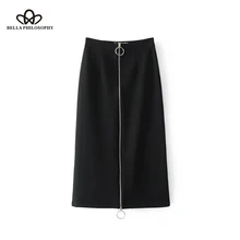 Bella Philosophy осенне-зимняя юбка Женская молния пэчворк с высокой талией юбка Женская Европейский Стиль Повседневная Длинная юбка