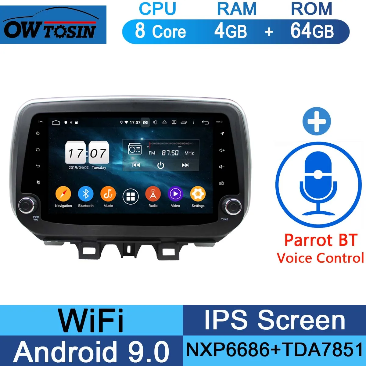 64G Parrot BT " ips 8 ядерный 4 Гб+ 64 ГБ Android 9,0 Автомобильный мультимедийный для hyundai Tucson IX35 радио gps навигация DSP CarPlay Parrot BT - Цвет: 64G Parrot BT