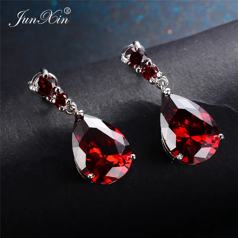 Dangle Earrings Drop Earrings Long Earrings Dome Teardrop Earrings 8 Style Female Red Water Drop Earrings Fashion Silver Color Zircon Stone Earrings Vintage Long Dangle For Women
