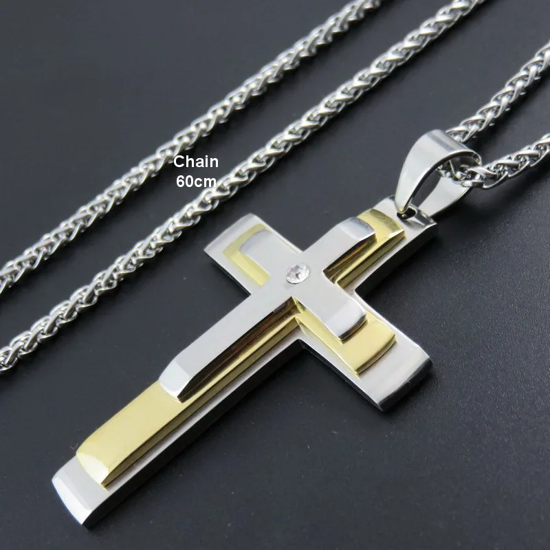 Gold color Stainless Steel Cross Pendant Necklace Huge Big Pendant