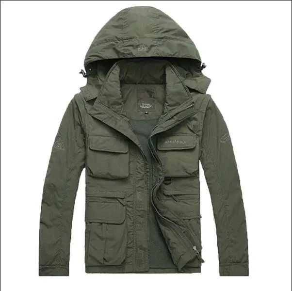 Новинка, Водонепроницаемая дышащая мужская куртка с рукавом и капюшоном, съемное пальто с несколькими карманами, мужские парки - Цвет: Армейский зеленый
