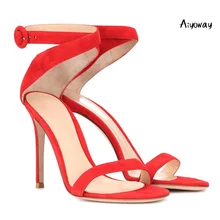 Aiyoway 2019 Spring Women Shoes Peep Toe High Heels Sandals Ladies Wedding Party Dress Shoes Cross Strap Ankle Buckle Red White sestito woman fashion silk peep toe ankle strap sandals ladies mixed color high heels sandals buckle strap dress runway shoes