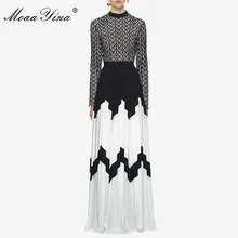 Stand Collar Patchwork Maxi Dress