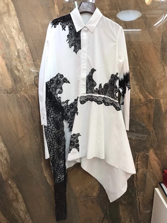 

2019 Summer New Girl's Little Turn-lapel Lace Coloured and Split Lotus Leaf Edge Dress 706