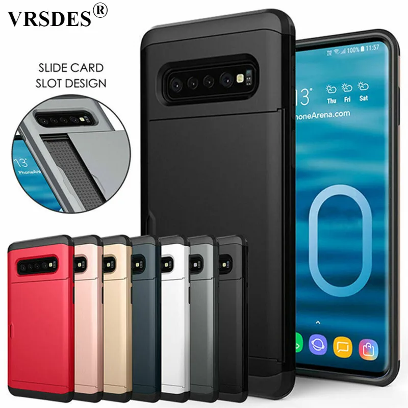 

Hybrid Tough Slide Wallet Card Storage Armor Case For Samsung Galaxy S10e S9 S8 S10 Plus For Note 9 8 5 4 Case S6 S7 edge Funda