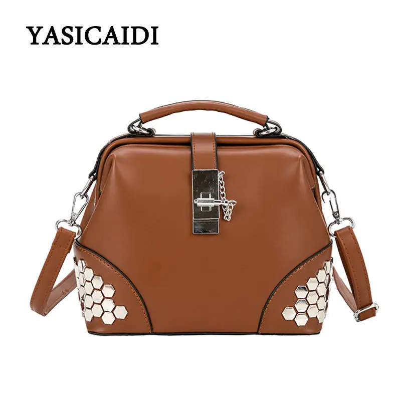 

Rivet Lock Doctor Bag Women Handbag High Quality Women Shoulder Bags Designer Pu Leather Female Handbags Vintage Ladies Tote Bag