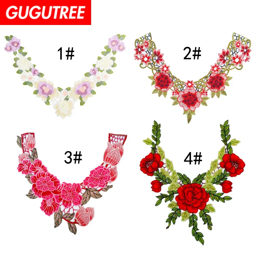 

GUGUTREE embroidery big collar patches flower patches badges applique patches for clothing ZM-39