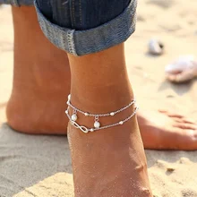 Fashion All-Match Infinity Anklet Silver Gold Color Double Chain Cross Summer Beach Bracelet Bangle Women Jewelry Gifts VQ217
