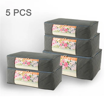 

TTLIFE Portable Bamboo charcoal clothing Blanket Large Folding Box Organizer Quilt storage case Bedding organizer 5PCS