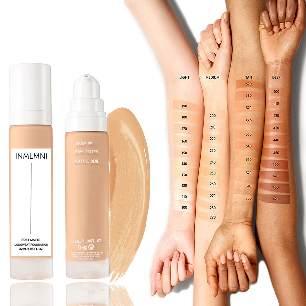 

INMLMNI PRO FILT'R Soft Matte Longwear Foundation Full Coverage 40 Color Liquid Foundation Waterproof Makeup Face Primer