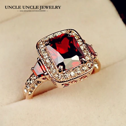 Женское кольцо розовое золото прямоугольное с красным кристаллом|ring rose gold|engagement