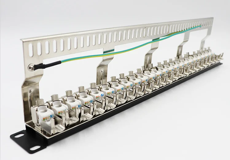 Cat7 cat6a painel de remendo modular-24 portas-1u-screen-para