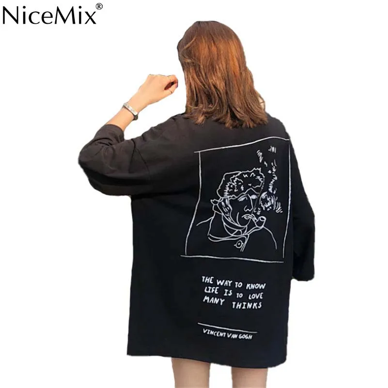 

NiceMix Summer Harajuku T Shirt Women Casual Black Funny T-shirts O-neck Tumblr Tshirt Loose Long Tops Tee Vetement Femme 2019