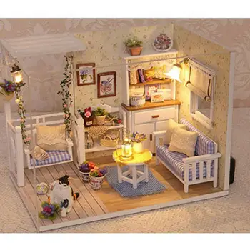 

LED Light Villa Doll Wooden House Furniture Handicraft Gifts Kits Miniature Birthday Gift Birthday Present Handmade Toy
