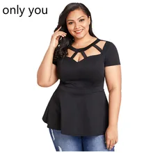 

ONLY YOU Summer T-Shirt Women Plus Size Short Sleeve Club Party Shirts Sexy O Neck Blusa Tops Caged Top Hollow Out LC250752