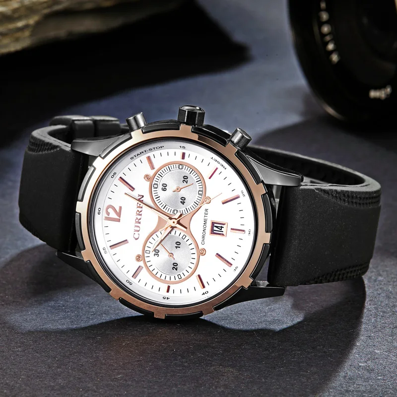CURREN 8066 известный бренд мужские круглые наручные часы с календарем|watch band spring bar