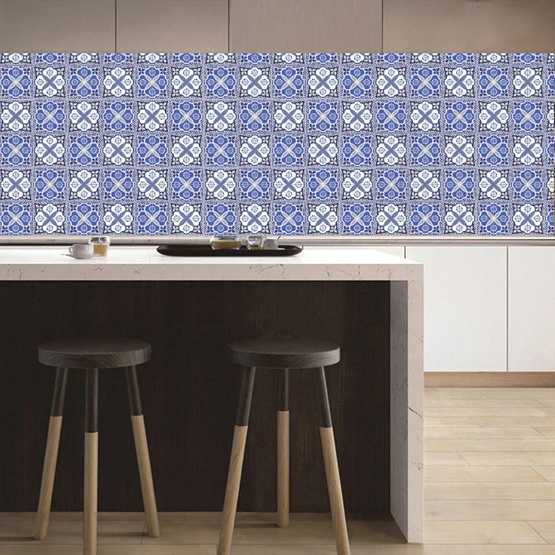 20pcs Self-adhesive Mandala Wall Tiles Stickers Waist Line Kitchen Wall Sticker PVC Floor Wallpaper Home Decor Bright Color