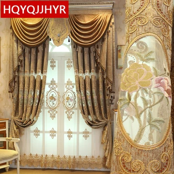 

American luxury villa embroidered curtains for bedroom windows classic custom high quality beautiful curtains for living room