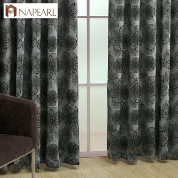 

NAPEARL Floral curtains for living room window blue black shade luxury jacquard curtain fabric for balcony kitchen door curtains
