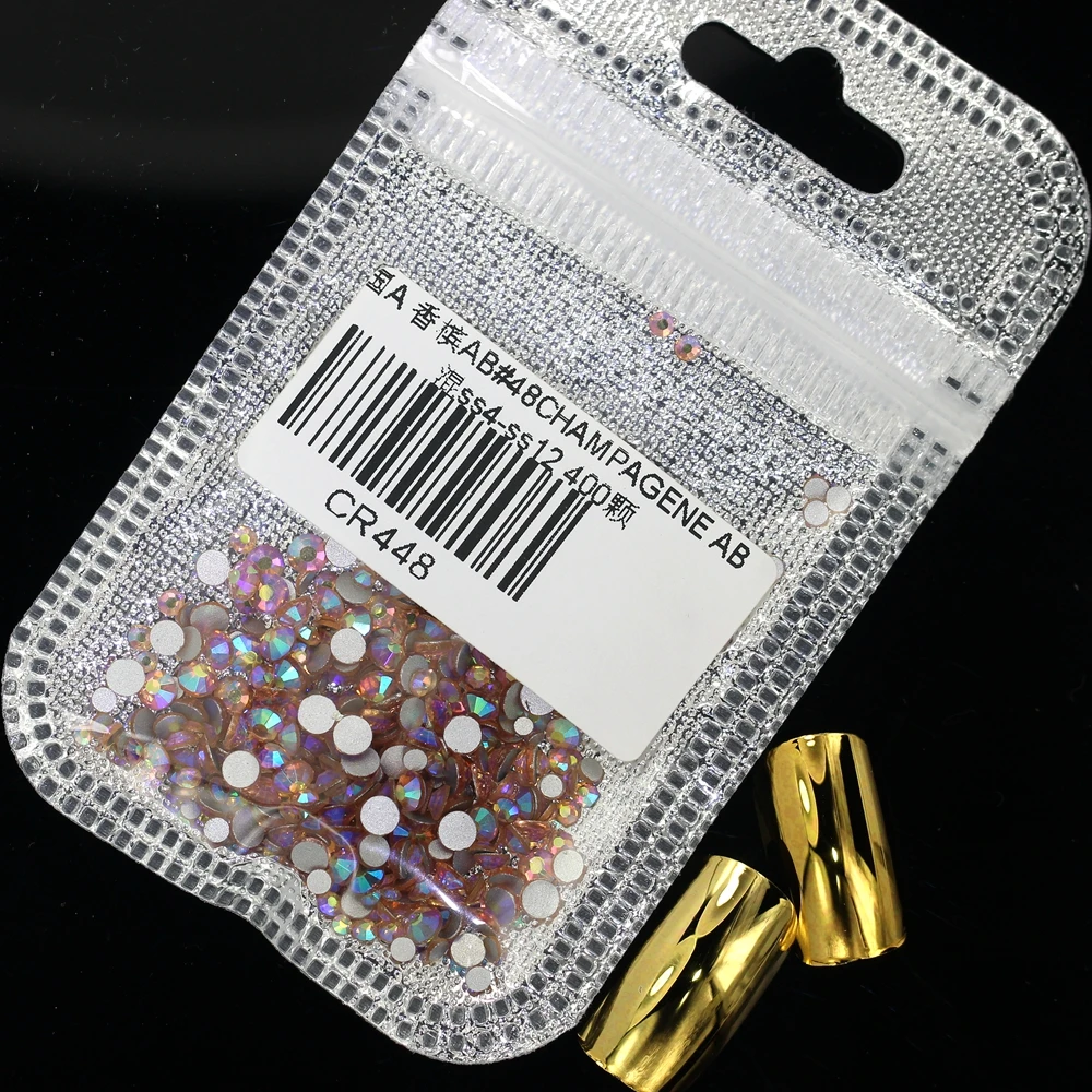 48 CHAMPAGNE AB Украшения для ногтей, 400 шт, микс из SS4-SS12 стеклянных кристаллов с плоской задней частью, Стразы для ногтей, 3D украшения - Цвет: 48 CHAMPAGNE AB