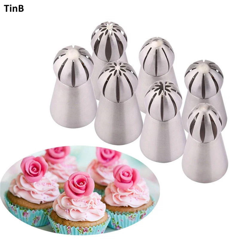 

Cake Decorating tool 7pc/set Ball Piping Tips Sphere Nozzles Cream Stainless Steel Flower Torch Russian Icing Piping Nozzles Set