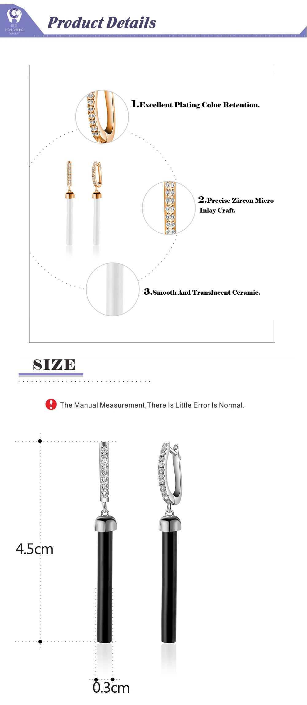 HanCheng цилиндрические Золотые Серебряные длинные висячие AAA фианиты керамические Висячие серьги для женщин ювелирные изделия brincos bijoux