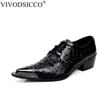

VIVODSICCO New Mens Casual Business Crocodile Grain Leather Shoes, Brand Men Wedding Party Shoes Office Men's Dress Derby Shoes