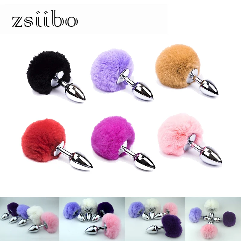 Multiple Colour Metal Rabbit Tail Anal Plug Stainless Steel Bunny Tail Stimulation Anus Adult Beads Sex Toy For Couple QQGS10