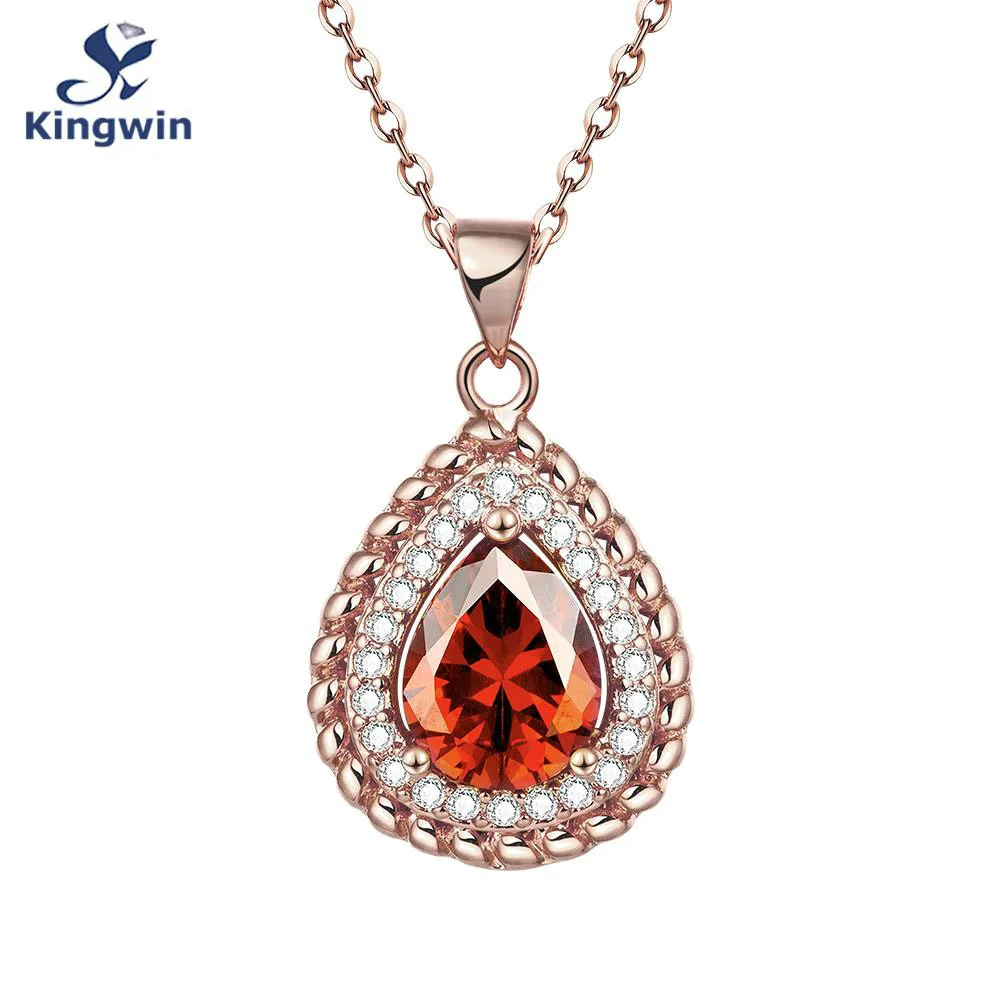 

Garnet red zircon Rose Gold Color fashion women Necklaces & Pendants fine quality italy curb chain wedding jewelry gift