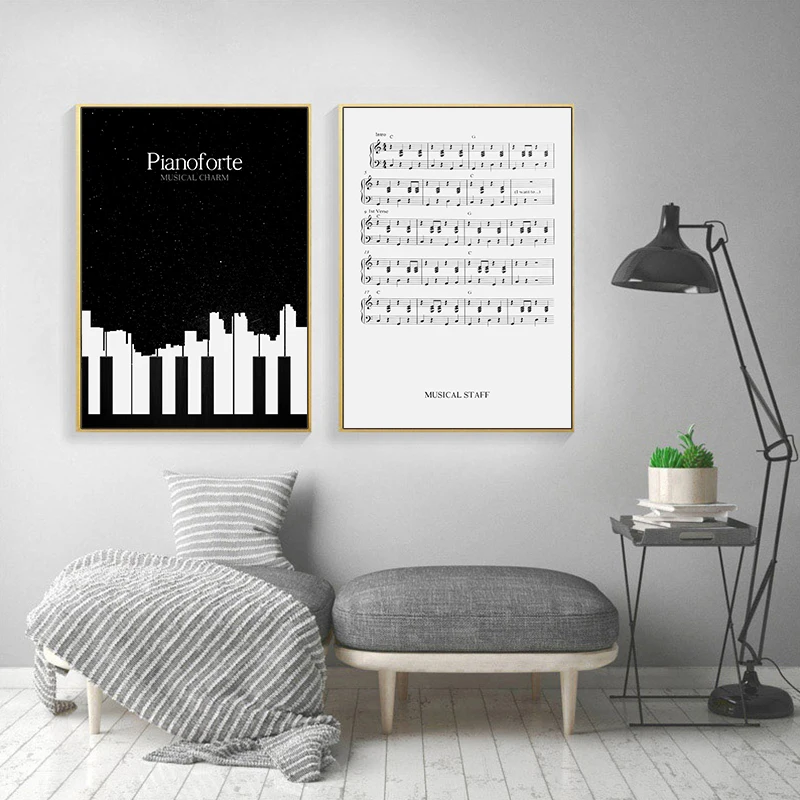 

Black And White Piano Sheet Music Canvas Painting Art Abstract Print Poster Picture Wall Living Room Bedroom School Decoration
