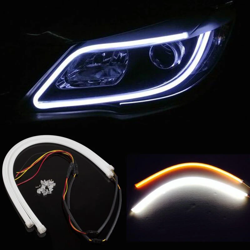 

2x 45/60cm Flexible LED Tube Strip Daytime Running Light DRL Turn Signal Light FOR BMW M G30 E46 E91 F20 E87 X5 E53 Mini Cooper