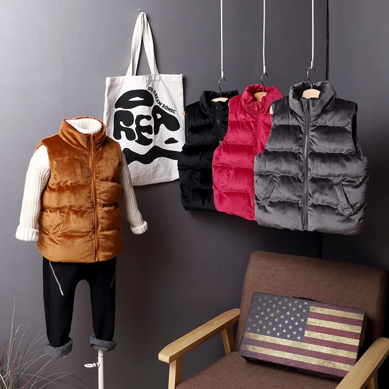 

Boys Girls Velvet Cotton Vest Children Autumn Winter Solid Corduroy Vest Kids Clothing Children Clothes Grey brown black red