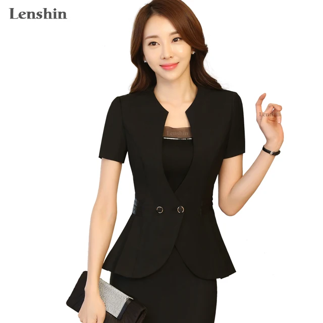 Lenshin Fashion Summer Style Skirt Suit Black 2 Pieces Suits Short