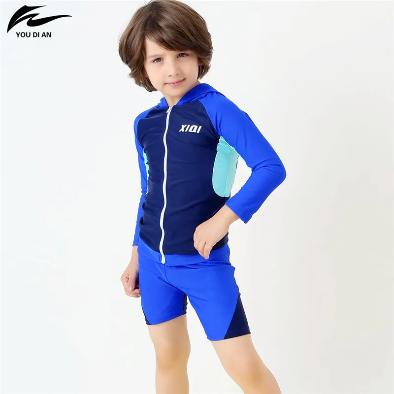 New Children Swimwear Boy Bathing Suit With Zipper Long