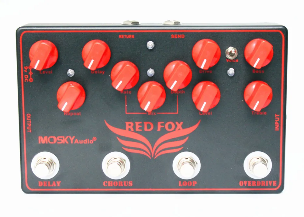 MOSKYAUDIO RED FOX Overdrive, LOOP, Chorus, Delay 4 педали эффектов в 1 блоке педаль эффектов для гитары мультиэффект педаль