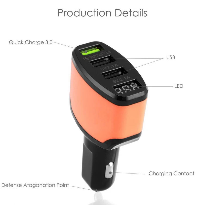 Высокое качество 4.2A QC 3,0 быстрое зарядное устройство 3 порта USB светодиодный дисплей Автомобильный адаптер для зарядки черный/оранжевый многофункциональный автомобильный заряд