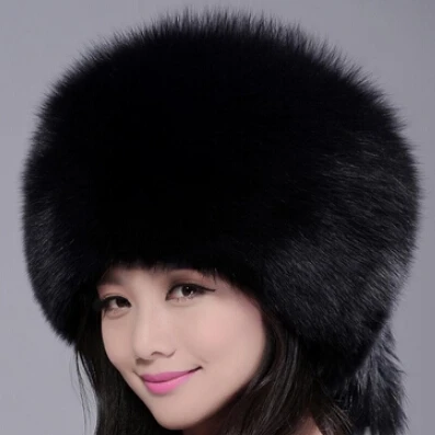 Высокое качество, женские зимние теплые фетровые шапки, Роскошные, большие, натуральный Лисий мех, шапка для женщин, шапка с ушками, меховые шапки - Цвет: h