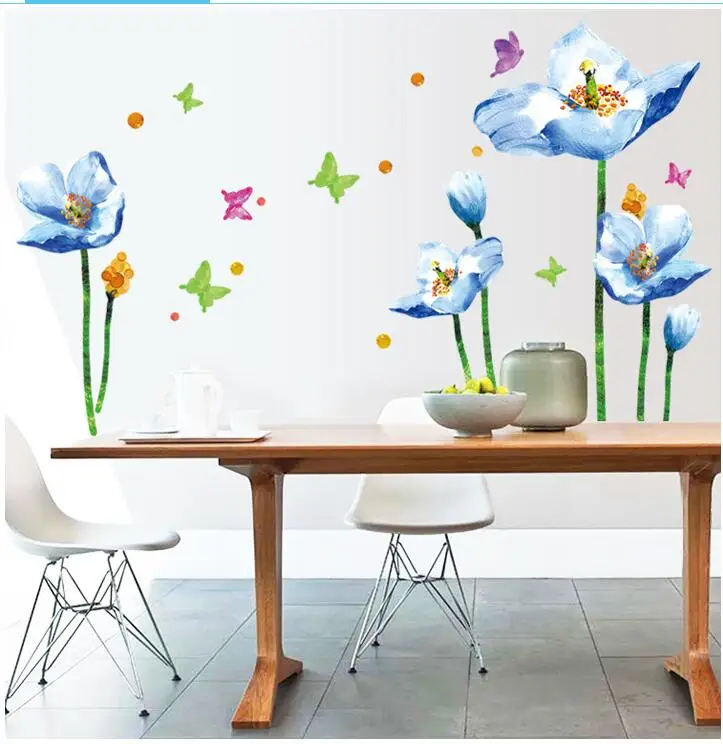 

3D Blue Lily Flower Sticker Mural dly Living Room Bedroom Sofa Background Wall art Home Decoration Wall Decals