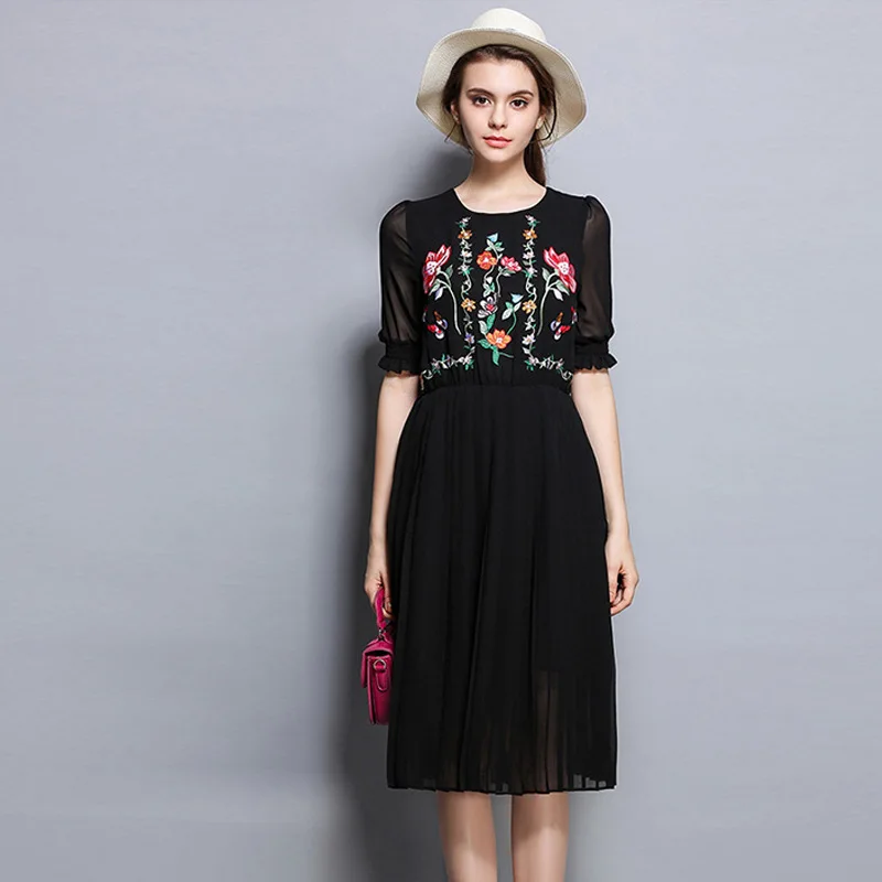 Buy Flower embroidery chiffon women dress 2017 new