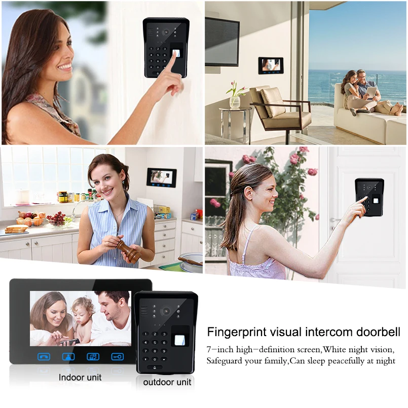 7 Inch Wired Fingerprint RFID Password Video Door Phone Doorbell Intercom System With IR Night Vision Intercom Monitor Doorbell