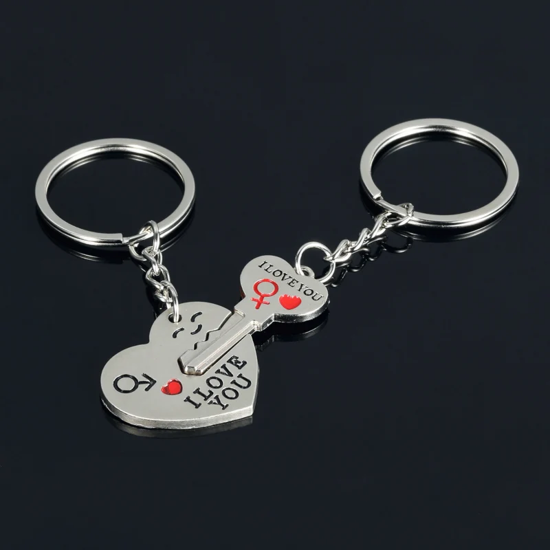 2pcs/1pair romantic Couple Key Heart I Love You Pendant Key Chain Ring Keychain Keyfob Lovers