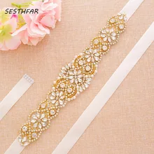 Жемчуг пояс невесты золотого цвета с украшением в виде кристаллов свадебные пояса Стразы свадебное платье с поясом для Accesorios de Novia J155G
