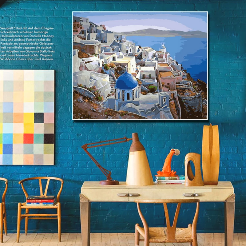 

Diy paint by numbers picture drawing by numbers with kits Landscape painting Town street scene Filling and coloring Amusing gift