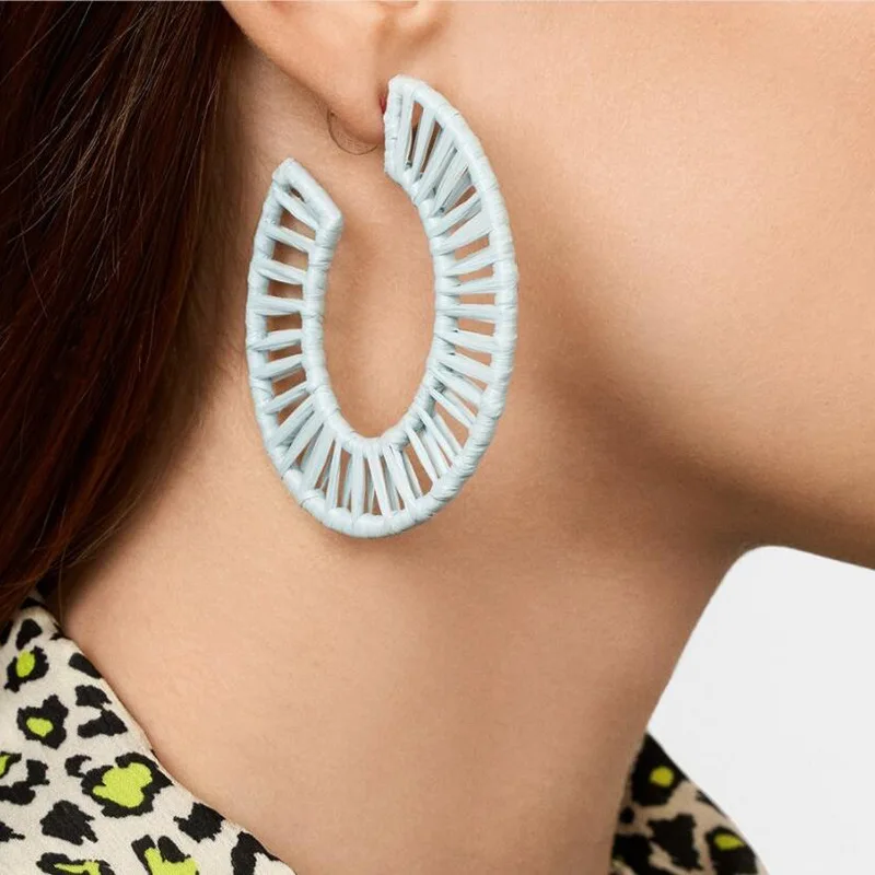 

Morandi Lafite Hand-woven Earrings Round Geometric Openwork Alloy Earrings Romantic Summer Wedding Bridal Jewelry Accessories