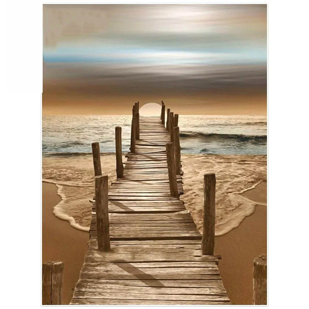 

DIY Sea Shore Diamond Painting Full Square Embroidery Wooden Bridge Picture Of Rhinestones Mosaic Wall Decor