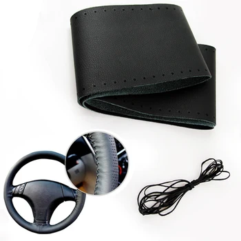 

New DIY Auto Leather Braid Soft Handlebar Racing Wheel Car Steering Wheel Cover Needles and Thread Black Car Styling