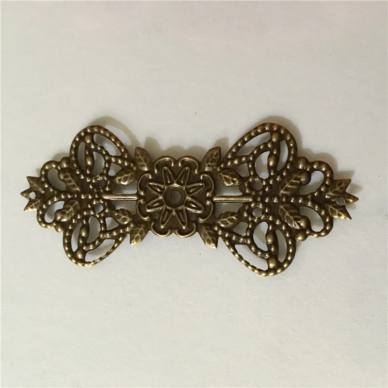 Bronze Tone Filigree Flower Wrap Connector Antique For Bracelet Necklace DIY,7.4X3.1cm,30PCs