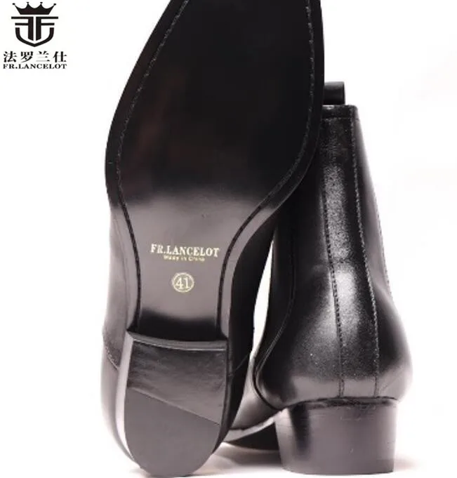 FR. LANCELOT/зимняя мужская обувь; Замшевые мужские ботильоны из натуральной кожи; Роскошные брендовые черные мужские ботинки на высоком каблуке