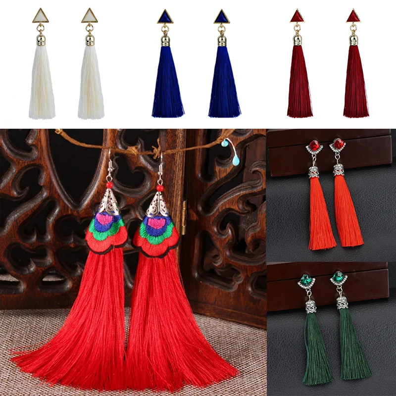 

LNRRABC High Qualtiy Fashion Retro Women Nation Embroidered *Tassel Hoop Ear Earrings Jewelry Alloy