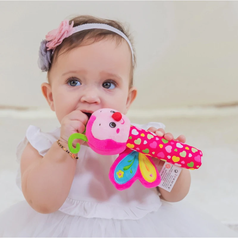 Baby Infant Newborns Plush Rattle Toy Hand Grasp Teethers Cute Animal Stuffed Handbell Ring Early Education Boys Girls Gift